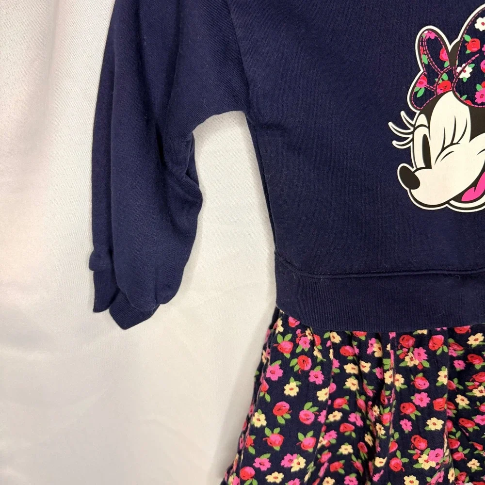 Baby Gap Disney Minnie Mouse Navy Blue Floral Sweatshirt Dress Kids‎ 3 Years